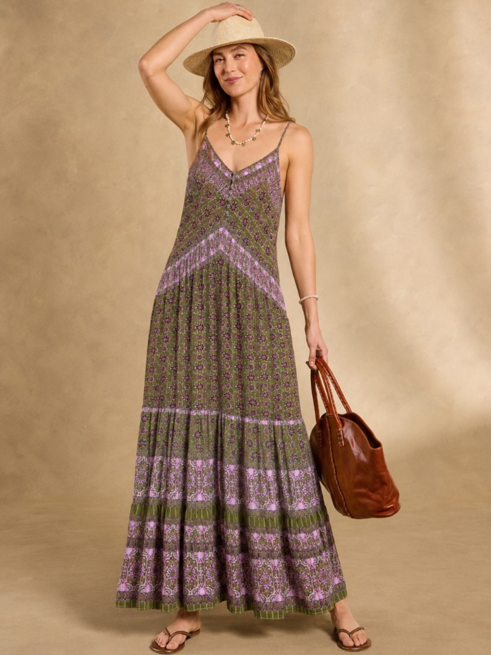 Sundance Naidu Boho Floral Tiered Maxi Dress